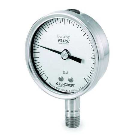 Ashcroft Pressure Gauge, 0 to 60 psi, 1/4 in MNPT, Stainless Steel, Silver 251009SW02LXLL60