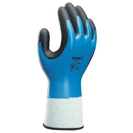 SHOWA Foam Nitrile Coated Gloves, Full Coverage, Black/Blue, 2XL, PR 377XXL-10