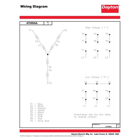 Dayton 3-Phase General Purpose Motor, 1/3 HP, 56C Frame, 230/460V AC Voltage, 1,140 Nameplate RPM 4THW4