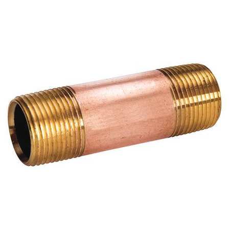Zoro Select 1/4" MBSPT x MNPT x 4" TBE Red Brass Pipe Nipple Sch 40 461-040BSNP