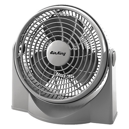 Air King 9" Table & Floor Fan, Non-Oscillating, 3 Speeds, 120VAC, Gray, Carrying Handle, Rotating Fan Head 9530