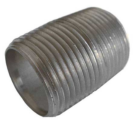 Zoro Select 1/2" MNPT Close TBE Stainless Steel Pipe Nipple Sch 80 E6BND01
