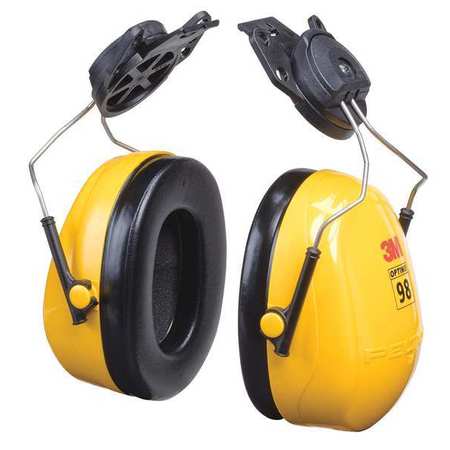 3M Peltor Peltor Optime 98 Hard Hat-Mounted Earmuffs, Dielectric, Passive, NRR 23 dB, Black/Yellow H9P3E