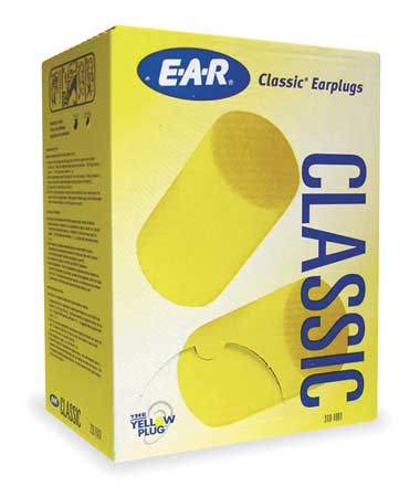 3M E-A-R Classic Disposable Uncorded Ear Plugs, Cylinder Shape, NRR 29 dB, Yellow, 200 Pairs 310-1001