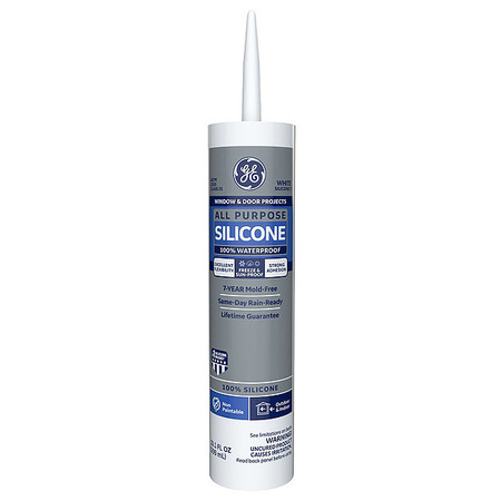 Ge Silicone Sealant, All Purpose Silicone, 10 oz, Cartridge, White 2749483