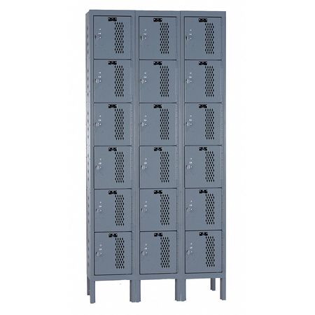 HALLOWELL Box Locker, 36 in W, 15 in D, 78 in H, (3) Wide, (18) Openings, Dark Gray U3258-6HV-A-HG