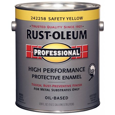 RUST-OLEUM Interior/Exterior Paint, Glossy, Oil Base, SAFETY YELLOW, 1 gal 242258