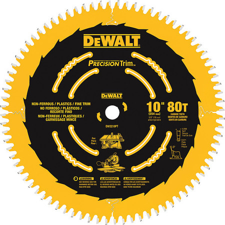 Dewalt 10In, 80-Teeth Circular Saw Blade, Carbide Tip DW3219PT