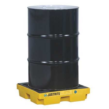 Justrite Drum Spill Containment Pallet, 12 gal Spill Capacity, 1 Drum, 1250 lb, Recycled Polyethylene 28652