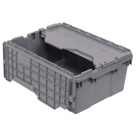 Akro-Mils Gray Attached Lid Container, Plastic, Steel Hinge, 8 gal Volume Capacity 39-0854W023