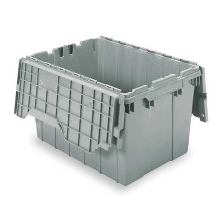 Akro-Mils 12 gal Attached Lid Container, Gray, Plastic, Steel Hinge, 21 1/2 in L x 15 1/4 in W x 12 1/2 in H 39120