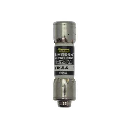 EATON BUSSMANN UL Class Fuse, CC Class, KTK-R Series, Fast-Acting, 5A, 600V AC, Non-Indicating KTK-R-5