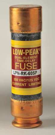 EATON BUSSMANN UL Class Fuse, RK1 Class, LPN-RK-SP Series, Time-Delay, 60A, 250V AC, Non-Indicating LPN-RK-60SP