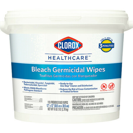 CLOROX Germicidal Disinfecting Wipes, White, Bucket, 110 Wipes, 12 in x 12 in, Bleach, 2 PK 30358