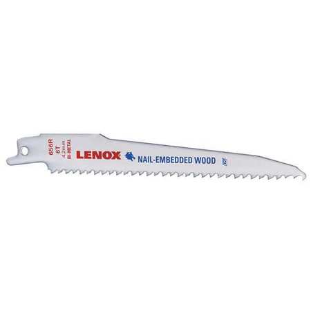 LENOX 6" L x 6 TPI Nail Embedded Wood Cutting Bi-metal Reciprocating Saw Blade, 5 PK 20572656R