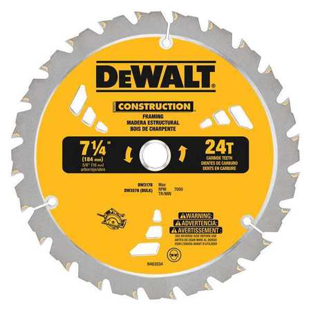 Dewalt 7-1/4In, 24-Teeth Circular Saw Blade DW3178
