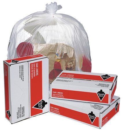 Tough Guy 55 Gal Trash Bags, 41 in x 54 in, Heavy-Duty, 16 micron, Clear, 200 Pack 4YPC4