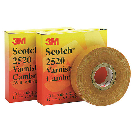3M Varnished Cotton Cambric Electrical Tape 2520, Scotch, 3/4 in W x 108 ft L, 8 mil, Yellow, 1 Pack 2520-3/4X36YD