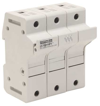 MERSEN Finger Safe Fuse Block, J UL Class, 3 Poles, 30A Amp Range, 600V AC/DC Volt Rating US3J3