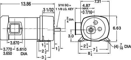 Dayton AC Gearmotor, 100.0 in-lb Max. Torque, 282 RPM Nameplate RPM, 230V AC Voltage, 3 Phase 4ZJ56