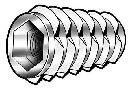 Zoro Select Hex Drive Threaded Insert, #10-32 Int Thrd Sz, 33/64 in L, 27/64 in Dia., Zinc Alloy, Plain 4KXR6