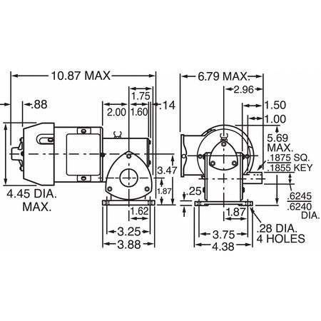 Dayton AC Gearmotor, 55.0 in-lb Max. Torque, 86 RPM Nameplate RPM, 115V AC Voltage, 1 Phase 1XFZ2
