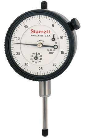 Starrett Dial Indicator, 0 to 1 In, 0-50-0 25-631J