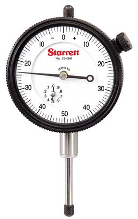 Starrett Dial Indicator, 0 to 1 In, 0-50-0 25-341J