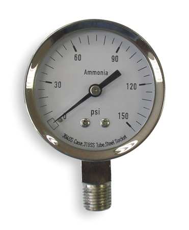 Zoro Select Pressure Gauge, 0 to 150 psi, 1/4 in MNPT, Stainless Steel, Silver 4CFW4