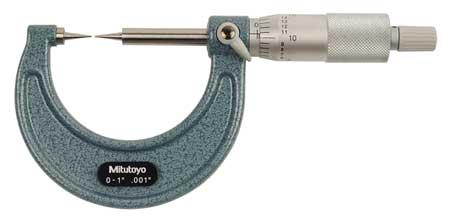 MITUTOYO Point Micrometer, 0 to 1", 15 Deg Steel 112-177