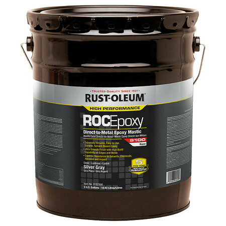 Rust-Oleum Epoxy Mastic Coating, Silver Gray, Gloss, 5 gal, 125 to 225 sq ft/gal, 9100 Series 9182300