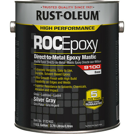 Rust-Oleum Epoxy Mastic Coating, Silver Gray, Semi-gloss, 1 gal, 125 to 200 sq ft/gal, 9100 Series 9182402
