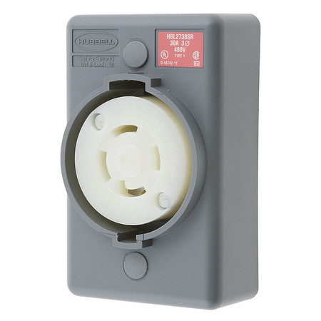 HUBBELL 30A Twist-Lock Receptacle 3P 4W 480VAC L16-30R GY HBL2730SR