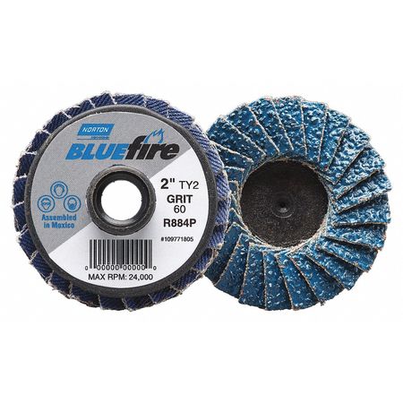 Norton Abrasives Flap Disc, Med, Grit 60, TY 2, 3in, Bluefire 77696090182