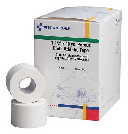 First Aid Only Athletic Tape, White, 1-1/2inW, 10in L, PK16 J642