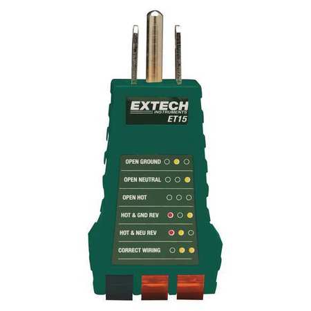 EXTECH Receptacle Tester, 60Hz ET15