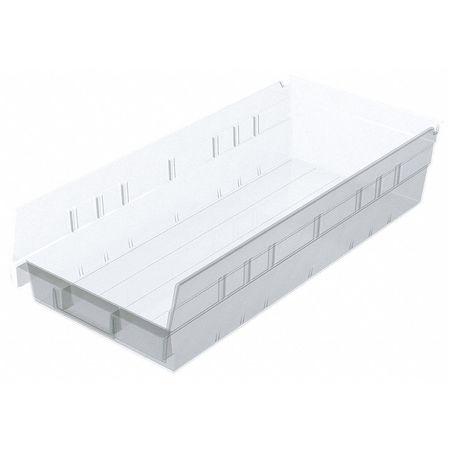 Akro-Mils 20 lb Shelf Storage Bin, Plastic, 8 1/8 in W, 4 in H, Clear, 17 7/8 in L 30158SCLAR