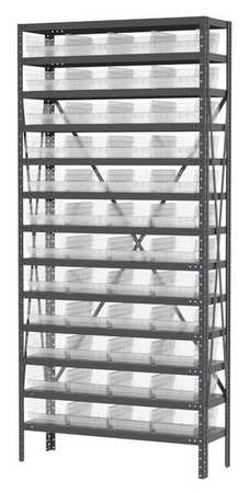 AKRO-MILS Steel Bin Shelving, 36 in W x 79 in H x 12 in D, 13 Shelves, Clear AS1279150SC