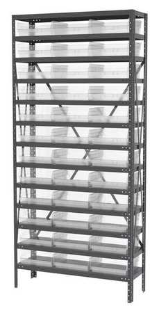 AKRO-MILS Steel Bin Shelving, 36 in W x 79 in H x 12 in D, 13 Shelves, Clear AS1279170SC