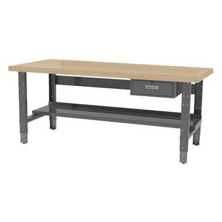 GREENE MANUFACTURING Leveling Feet Work Bench with Stringer, Shelf and Drawer, Butcher Block, 72" W, 1800 lb., Straight BA-306M-12