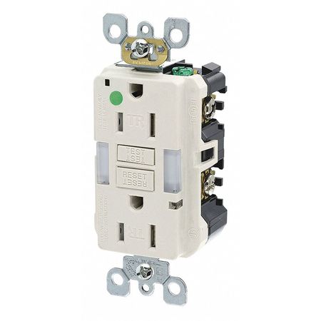 LEVITON GFCI Receptacle, 15A, 125VAC, 5-15R, Almond GFNL1-HGT