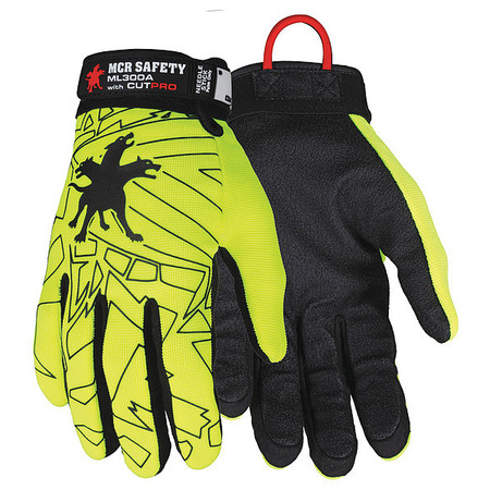 MCR SAFETY Hi-Vis Cut Resistant Mechanics Gloves, A9 Cut Level, Uncoated, M, 1 PR ML300AM