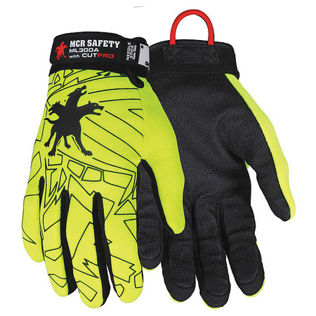 Mcr Safety Hi-Vis Cut Resistant Mechanics Gloves, A9 Cut Level, Uncoated, M, 1 PR ML300AM