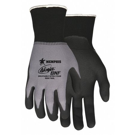 MCR SAFETY Foam Nitrile Coated Gloves, Palm Coverage, Black, S, PR VPN96790S