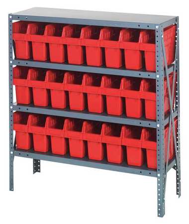 QUANTUM STORAGE SYSTEMS Steel Bin Shelving, 36 in W x 39 in H x 12 in D, 4 Shelves, Red 1239-SB801RD