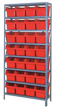 QUANTUM STORAGE SYSTEMS Steel Bin Shelving, 36 in W x 75 in H x 18 in D, 8 Shelves, Red 1875-SB808RD
