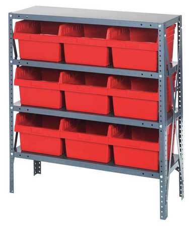 QUANTUM STORAGE SYSTEMS Steel Bin Shelving, 36 in W x 39 in H x 18 in D, 4 Shelves, Red 1839-SB810RD