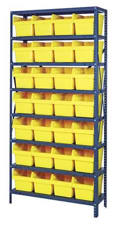 QUANTUM STORAGE SYSTEMS Steel Bin Shelving, 36 in W x 75 in H x 12 in D, 8 Shelves, Yellow 1275-SB807YL