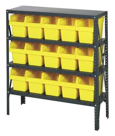 QUANTUM STORAGE SYSTEMS Steel Bin Shelving, 36 in W x 39 in H x 12 in D, 4 Shelves, Yellow 1239-SB802YL