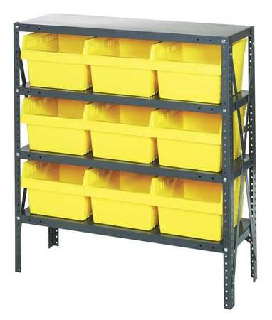 QUANTUM STORAGE SYSTEMS Steel Bin Shelving, 36 in W x 39 in H x 12 in D, 4 Shelves, Yellow 1239-SB809YL